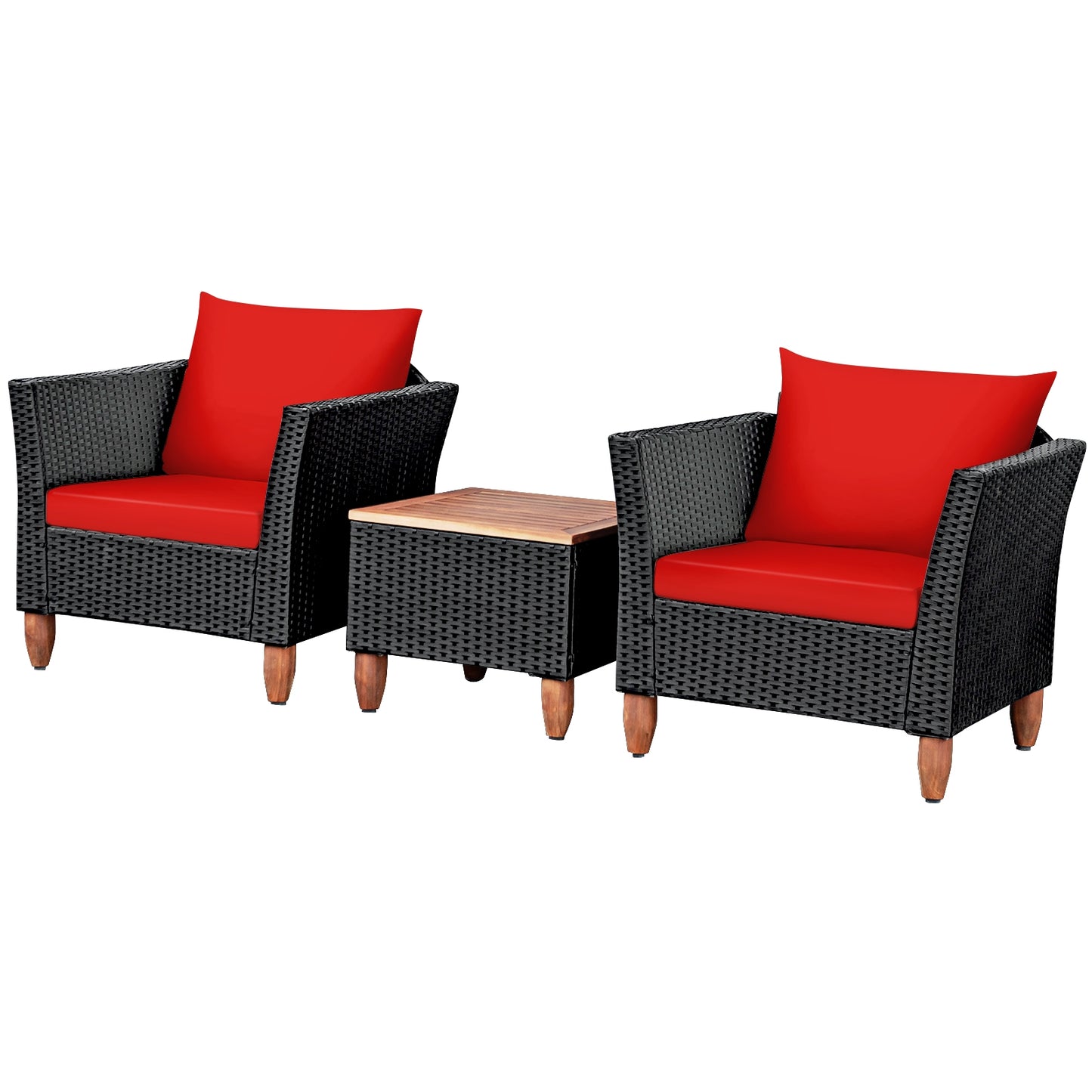 3 Pieces Outdoor Patio Rattan Furniture Set-Red