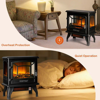 Freestanding Fireplace Heater with Realistic Dancing Flame Effect-Black