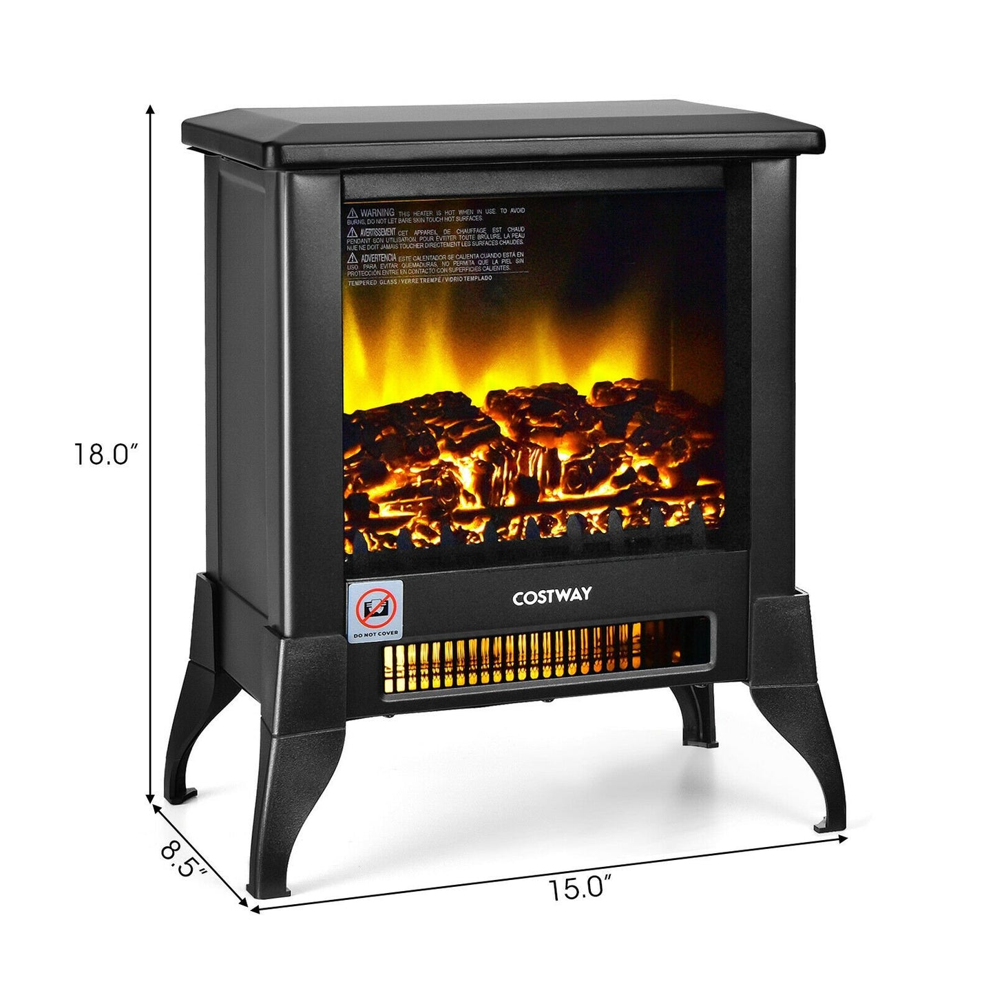 Compact Portable Space Heater with Realistic Flame Effect-Black