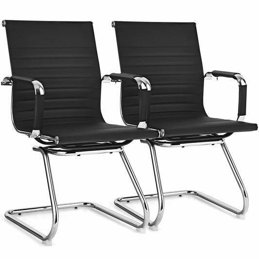 Set of 2 Heavy Duty Conference Chair with PU Leather-Black