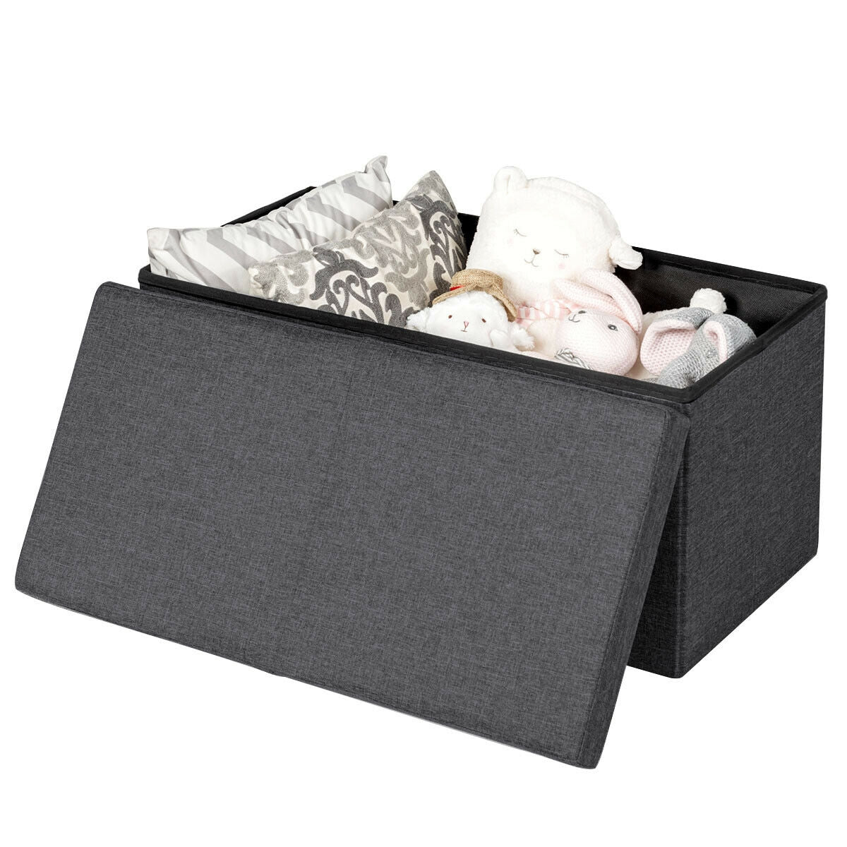 30 Inch Folding Storage Ottoman with Lift Top-Dark Gray