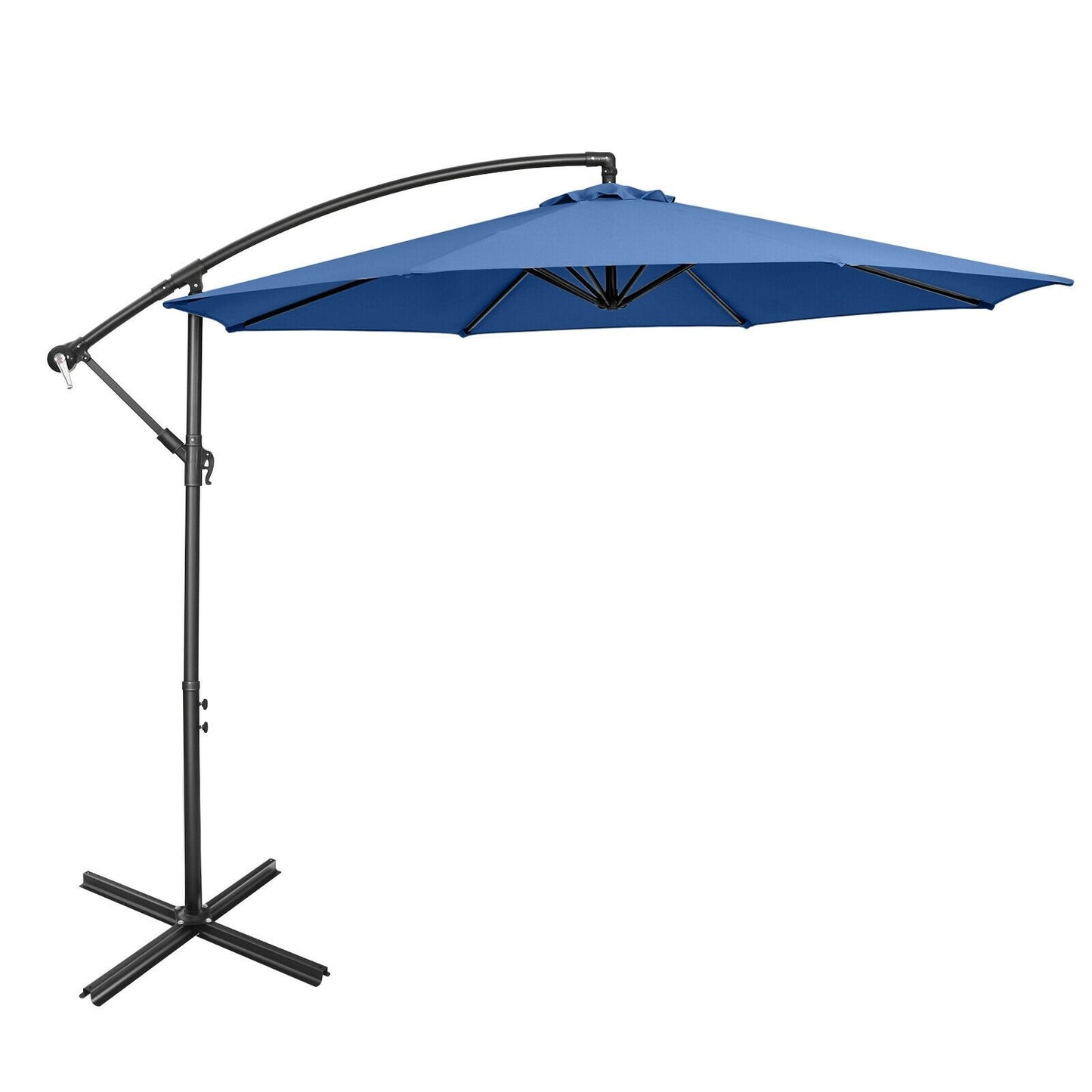 10FT Offset Umbrella with 8 Ribs Cantilever and Cross Base Tilt Adjustment-Beige