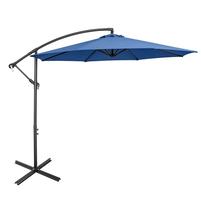 10FT Offset Umbrella with 8 Ribs Cantilever and Cross Base Tilt Adjustment-Beige