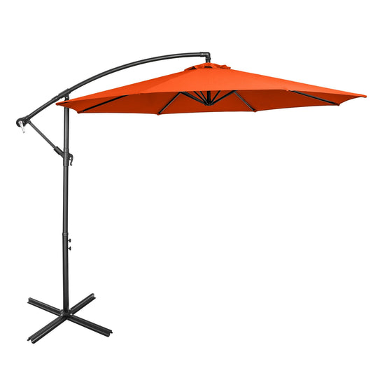 10FT Offset Umbrella with 8 Ribs Cantilever and Cross Base Tilt Adjustment-Orange