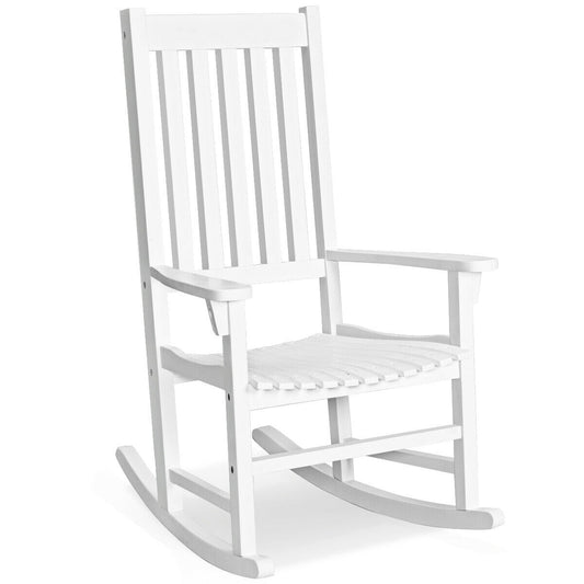 Indoor Outdoor Wooden High Back Rocking Chair-White