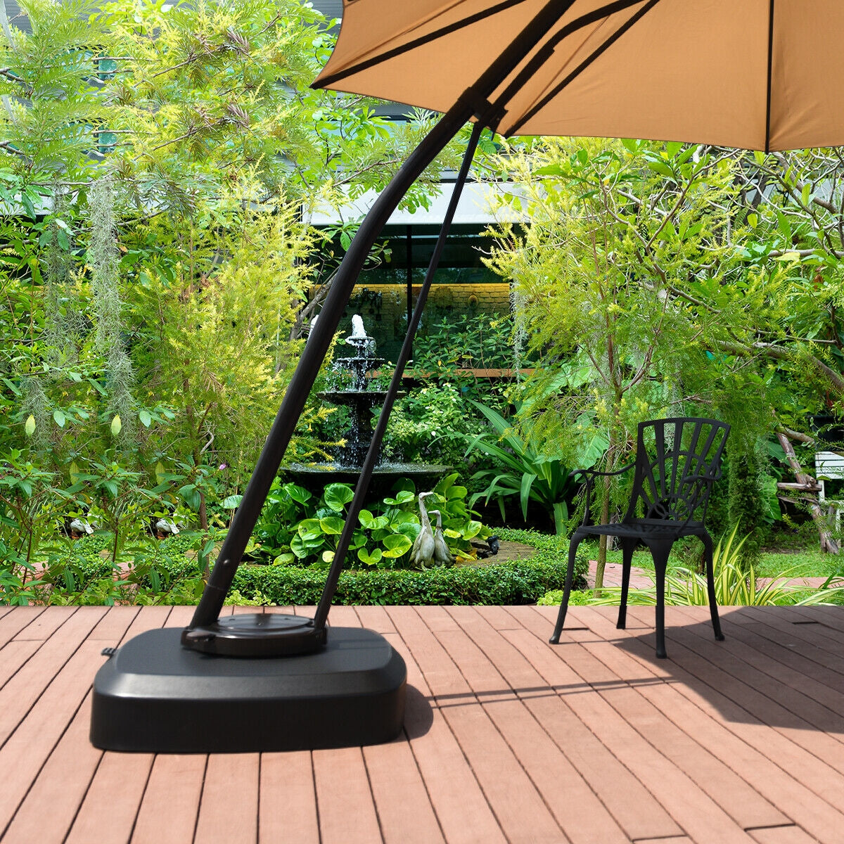 Patio Cantilever Offset Umbrella Base with Wheels for Garden Poolside Deck