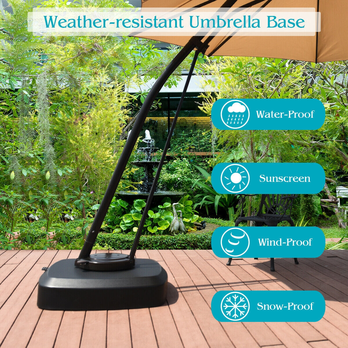 Patio Cantilever Offset Umbrella Base with Wheels for Garden Poolside Deck