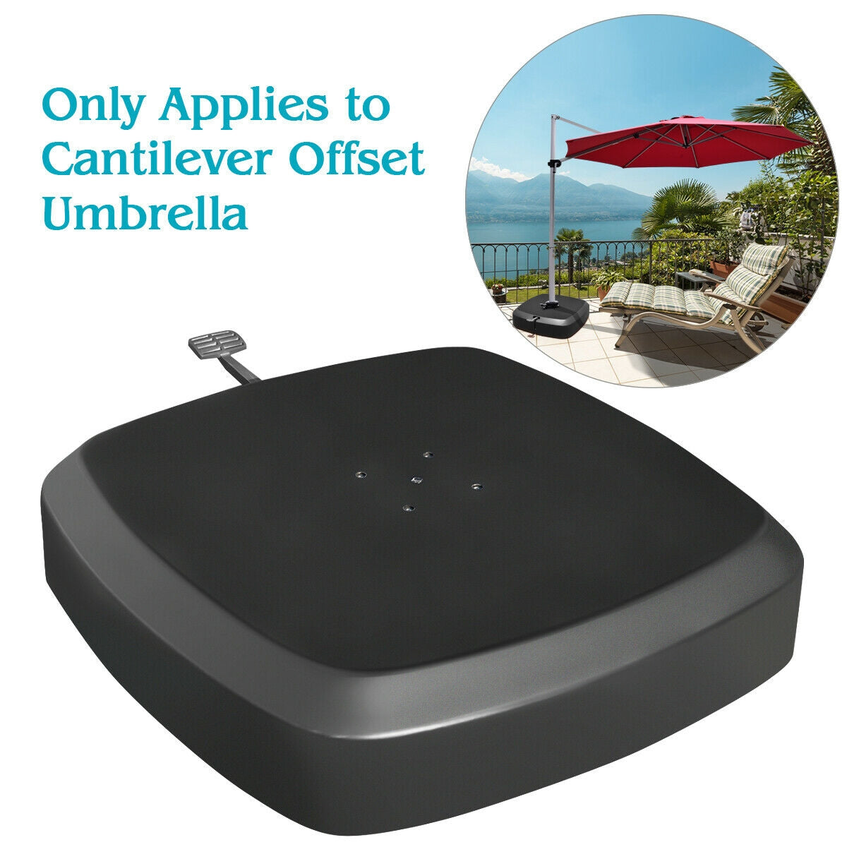 Patio Cantilever Offset Umbrella Base with Wheels for Garden Poolside Deck
