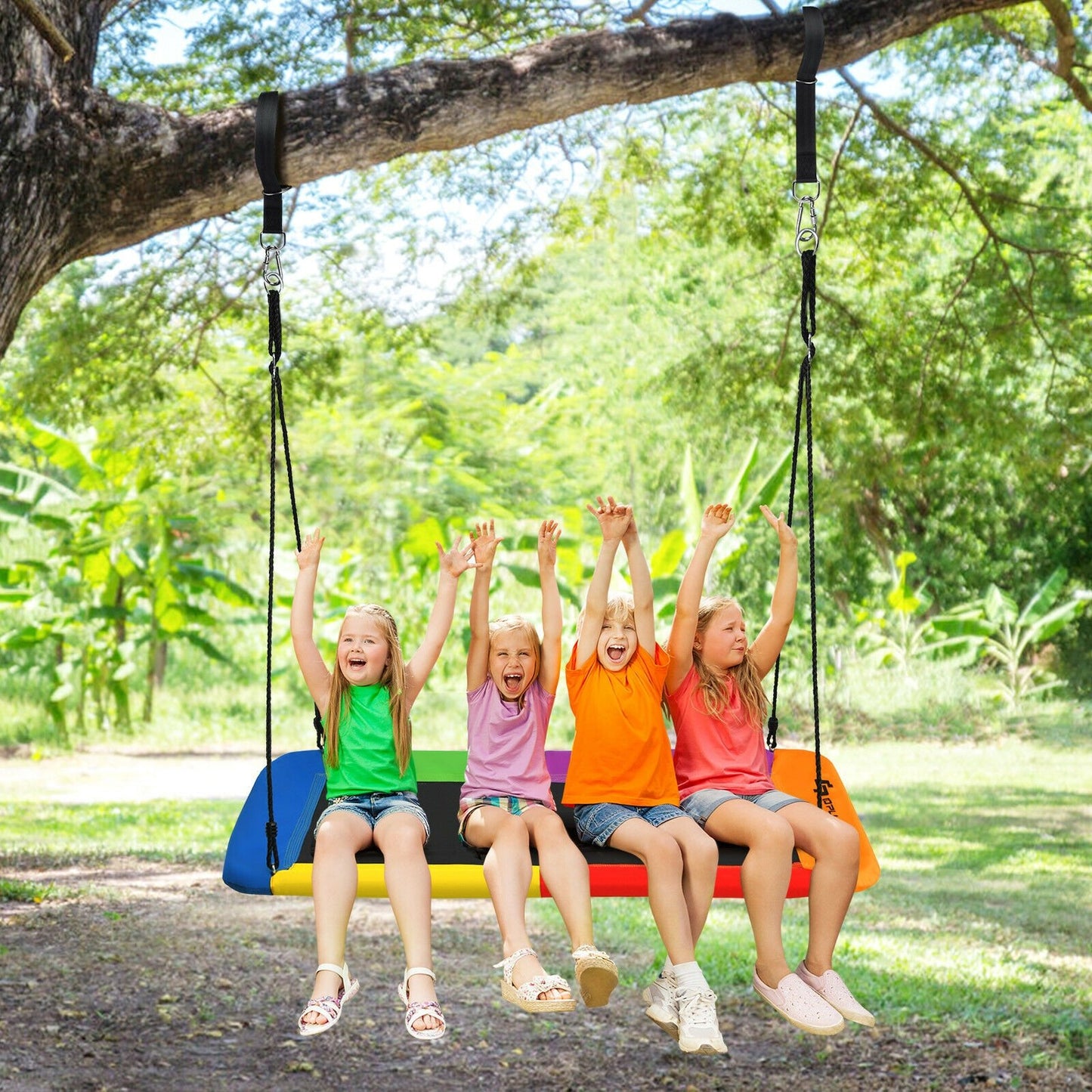 60 Inch Platform Tree Swing Outdoor with 2 Hanging Straps-Blue