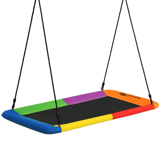 60 Inch Platform Tree Swing Outdoor with 2 Hanging Straps-Multicolor