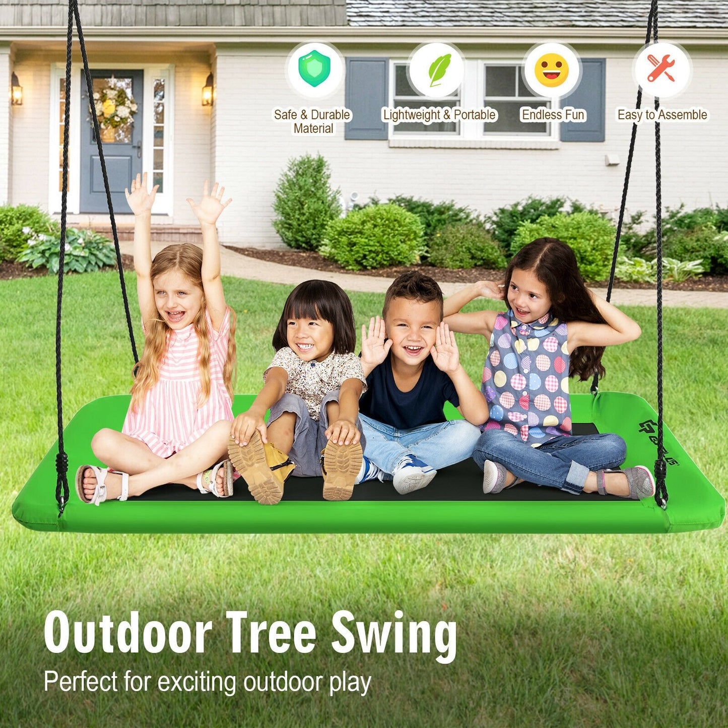 60 Inch Platform Tree Swing Outdoor with 2 Hanging Straps-Blue