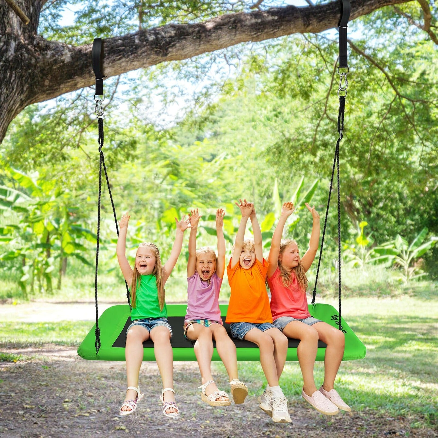 60 Inch Platform Tree Swing Outdoor with 2 Hanging Straps-Blue