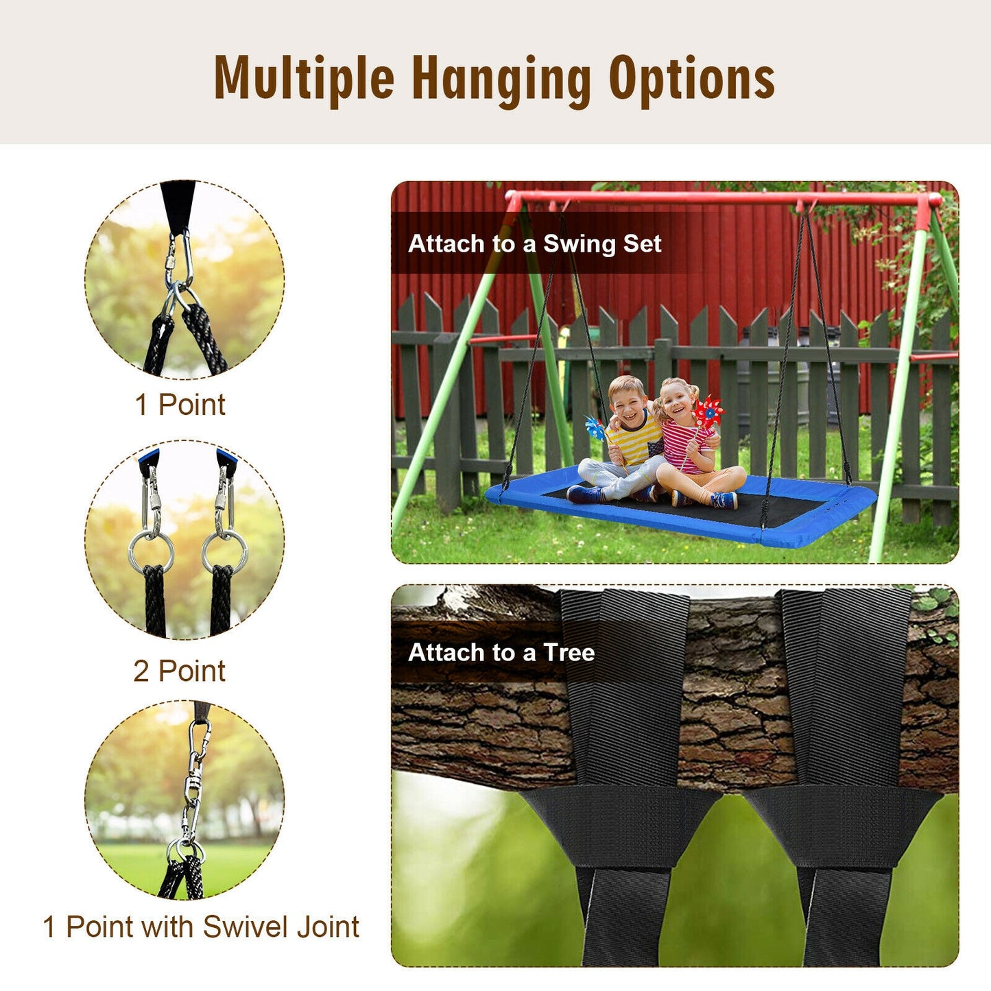 60 Inch Platform Tree Swing Outdoor with 2 Hanging Straps-Blue