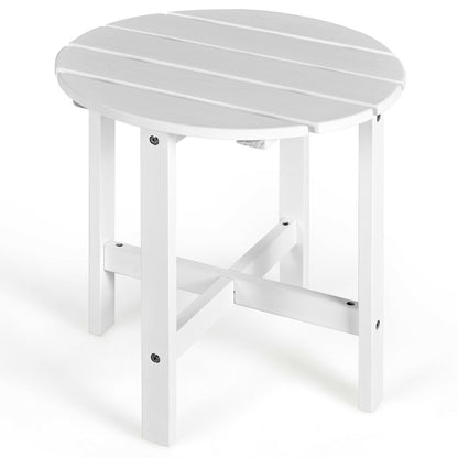 18 Inch Patio Round Side Wooden Slat End Coffee Table for Garden-White