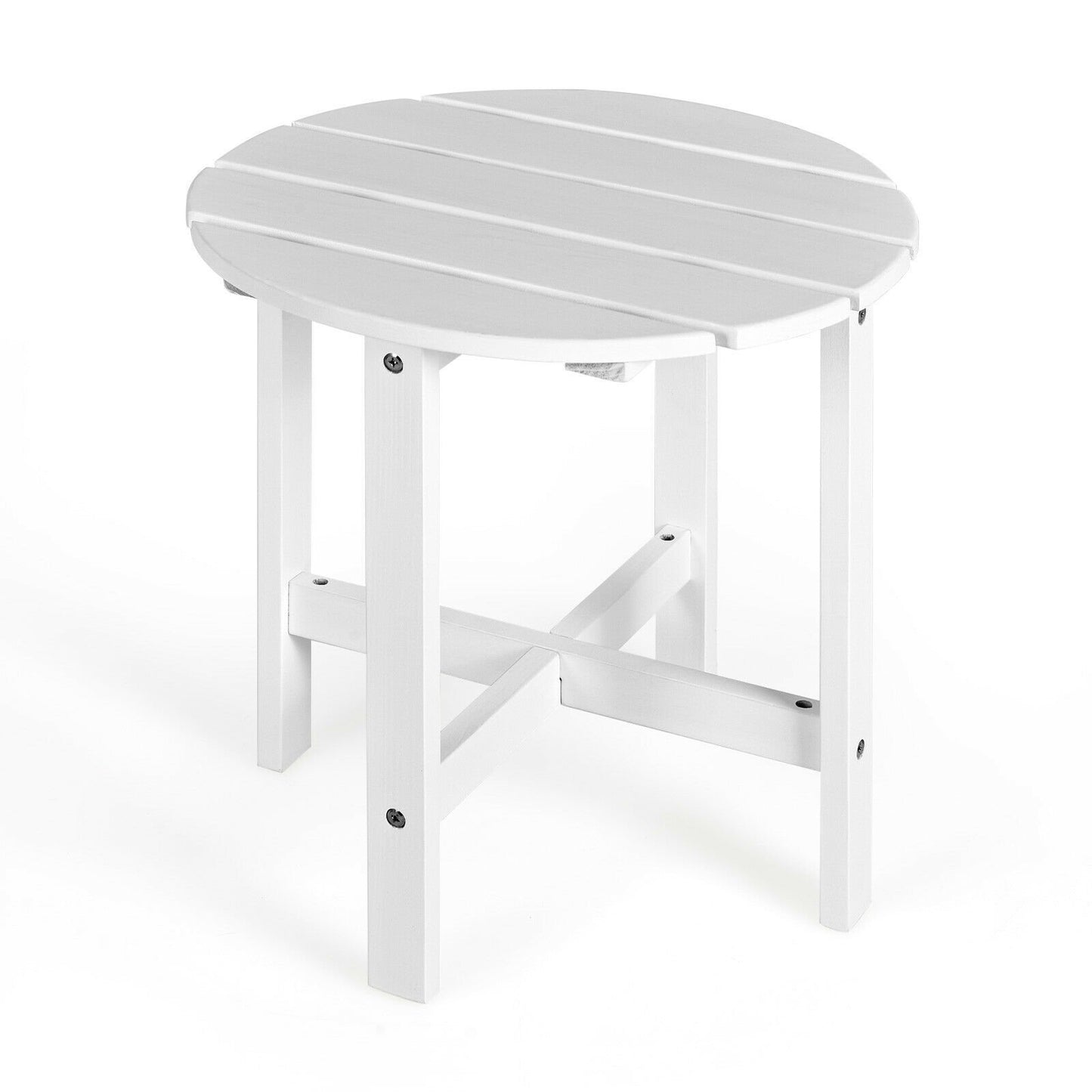 18 Inch Patio Round Side Wooden Slat End Coffee Table for Garden-Black