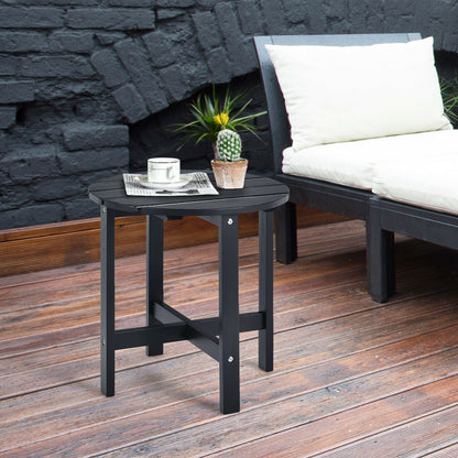 18 Inch Patio Round Side Wooden Slat End Coffee Table for Garden-Black
