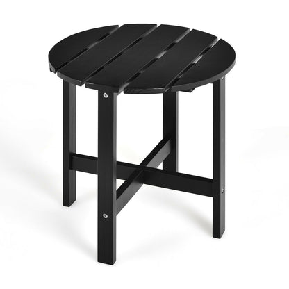 18 Inch Patio Round Side Wooden Slat End Coffee Table for Garden-Black