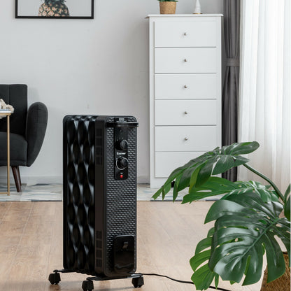 1500 W Oil-Filled Heater Portable Radiator Space Heater with Adjustable Thermostat-Black