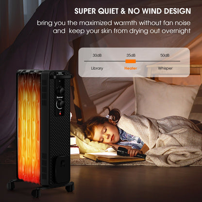 1500 W Oil-Filled Heater Portable Radiator Space Heater with Adjustable Thermostat-Black