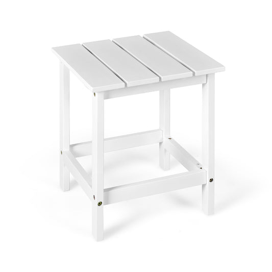 15 Inch Patio Square Wooden Slat End Side Coffee Table for Garden-White