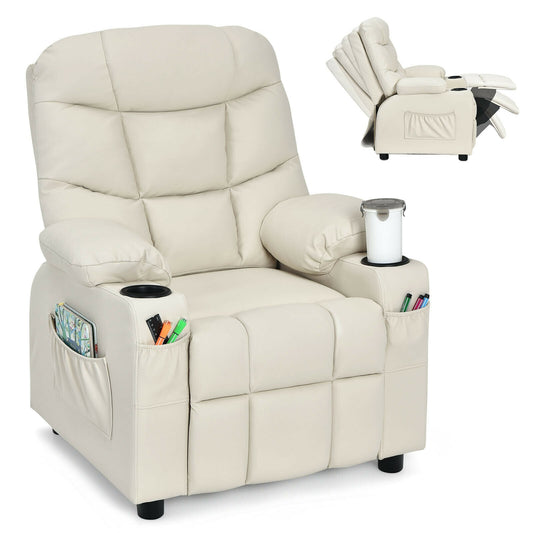 Kids Recliner Chair with Cup Holder and Footrest for Children-Beige