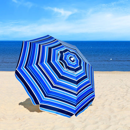 7.2 Feet Portable Outdoor Beach Umbrella with Sand Anchor and Tilt Mechanism-Blue