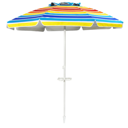7.2 Feet Portable Outdoor Beach Umbrella with Sand Anchor and Tilt Mechanism for  Poolside and Garden-Multicolor