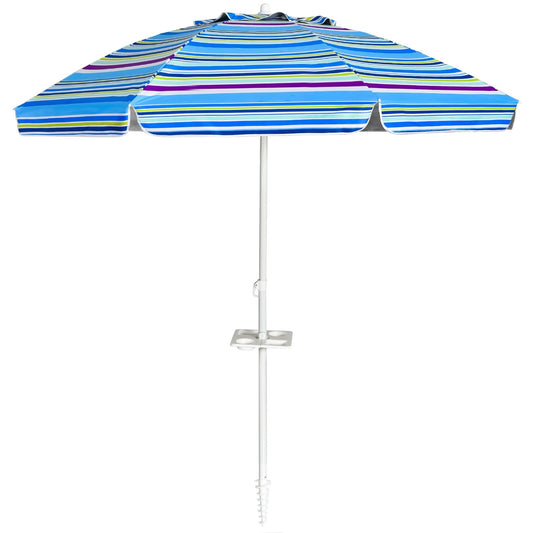 7.2 Feet Portable Outdoor Beach Umbrella with Sand Anchor and Tilt Mechanism-Blue