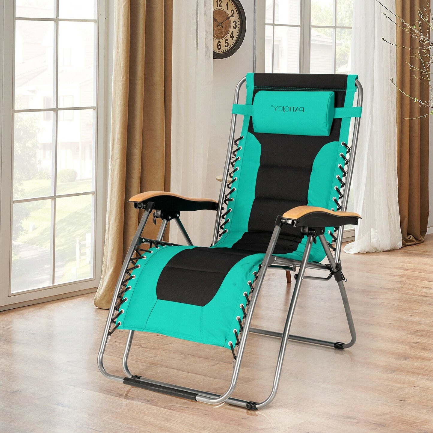 Oversize Folding Adjustable Padded Zero Gravity Lounge Chair-Blue