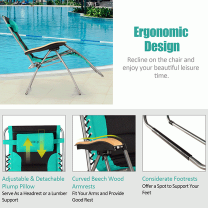 Oversize Folding Adjustable Padded Zero Gravity Lounge Chair-Blue