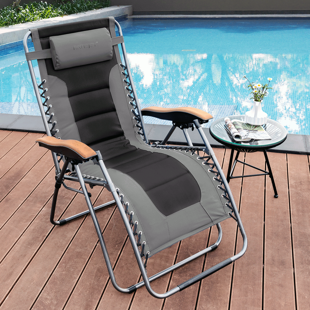 Oversize Folding Adjustable Padded Zero Gravity Lounge Chair-Gray