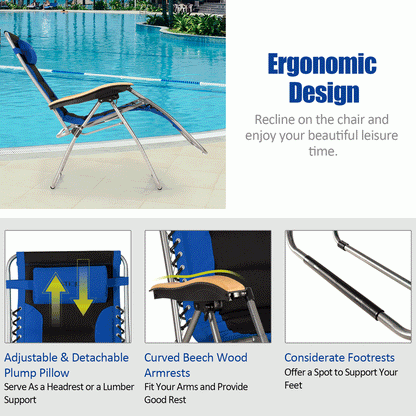 Oversize Folding Adjustable Padded Zero Gravity Lounge Chair-Blue