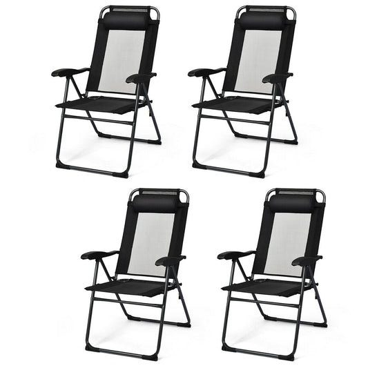 4 Pieces Patio Garden Adjustable Reclining Folding Chairs with Headrest-Black