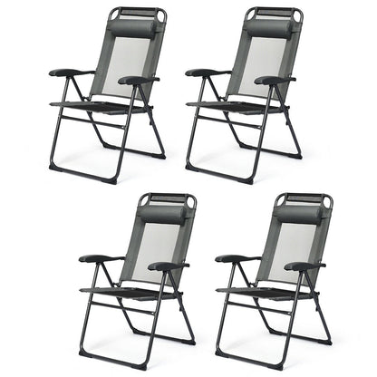 4 Pieces Patio Garden Adjustable Reclining Folding Chairs with Headrest-Black