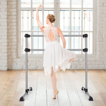 4 Feet Portable Double Freestanding Barre Dancing Stretching-Silver