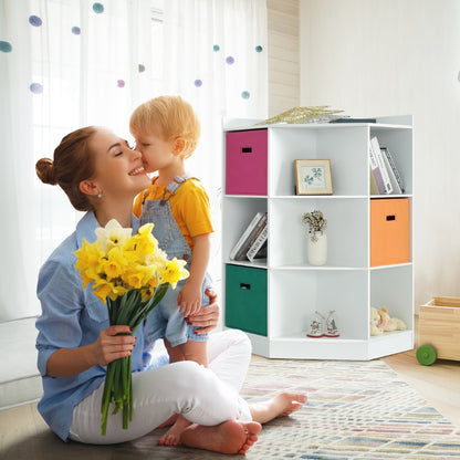 3-Tier 9-Cubby Kids Storage Shelf Corner Cabinet with 3 Baskets-White