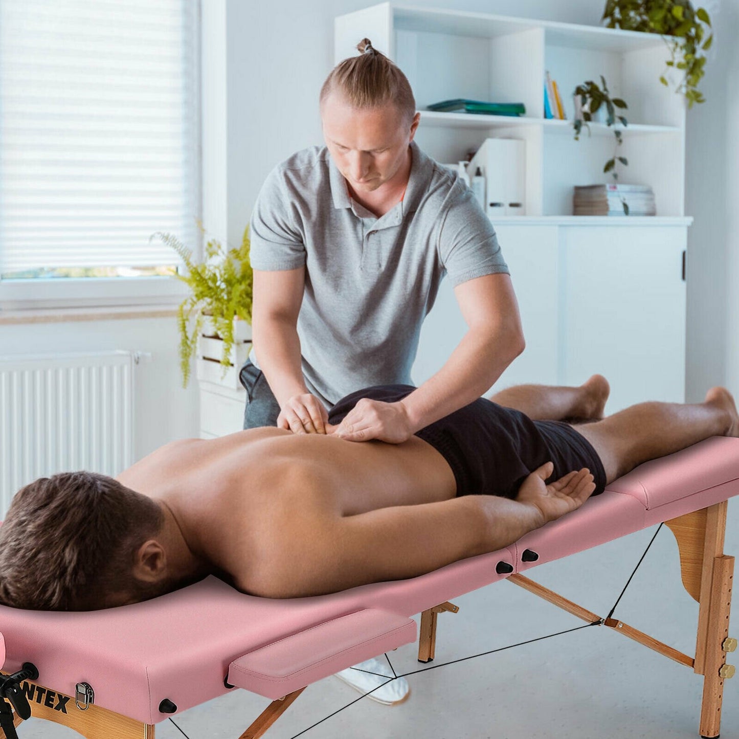 3 Fold Portable Adjustable Massage Table with Carry Case-Black