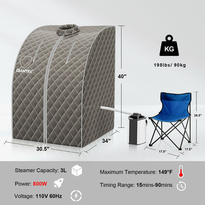 Portable Personal Steam Sauna Spa with 3L Blast-proof Steamer Chair-Gray