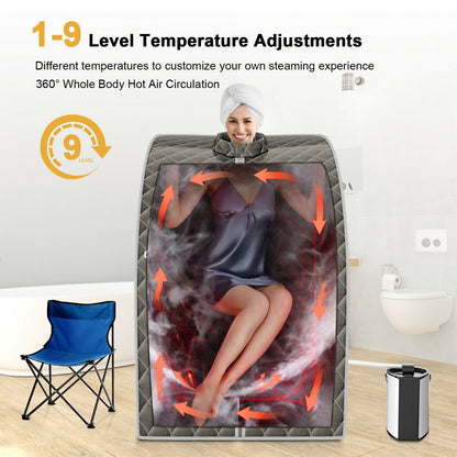 Portable Personal Steam Sauna Spa with 3L Blast-proof Steamer Chair-Gray