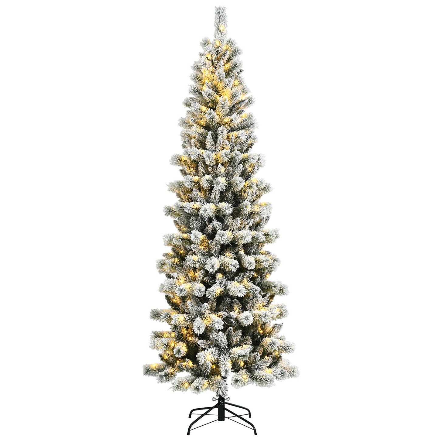 8 Feet Pre-Lit Hinged Snow Flocked Christmas Tree with Remote Control
