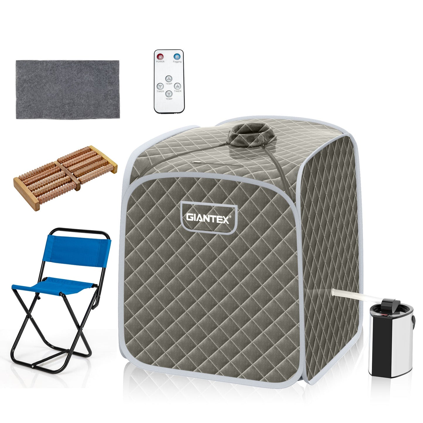 Portable Personal Steam Sauna Spa with Steamer Chair-Gray