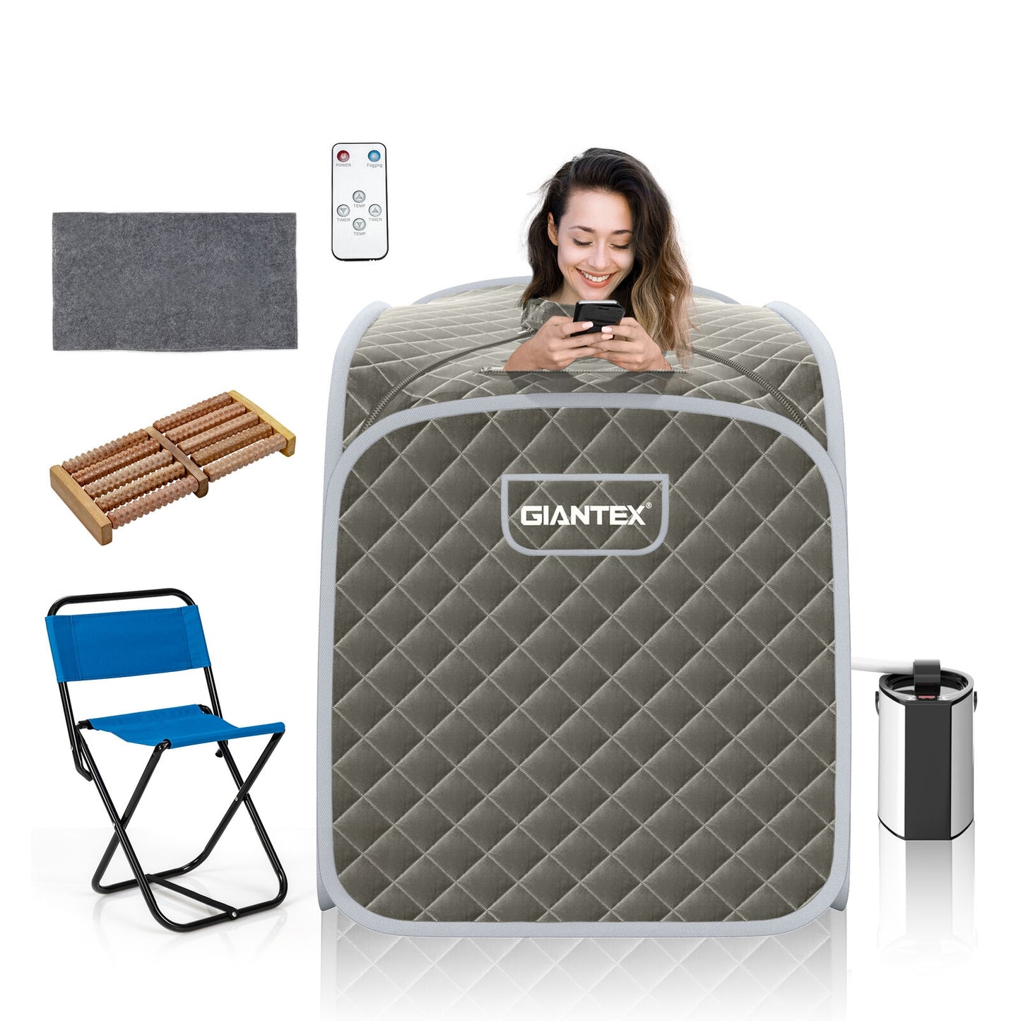 Portable Personal Steam Sauna Spa with Steamer Chair-Gray