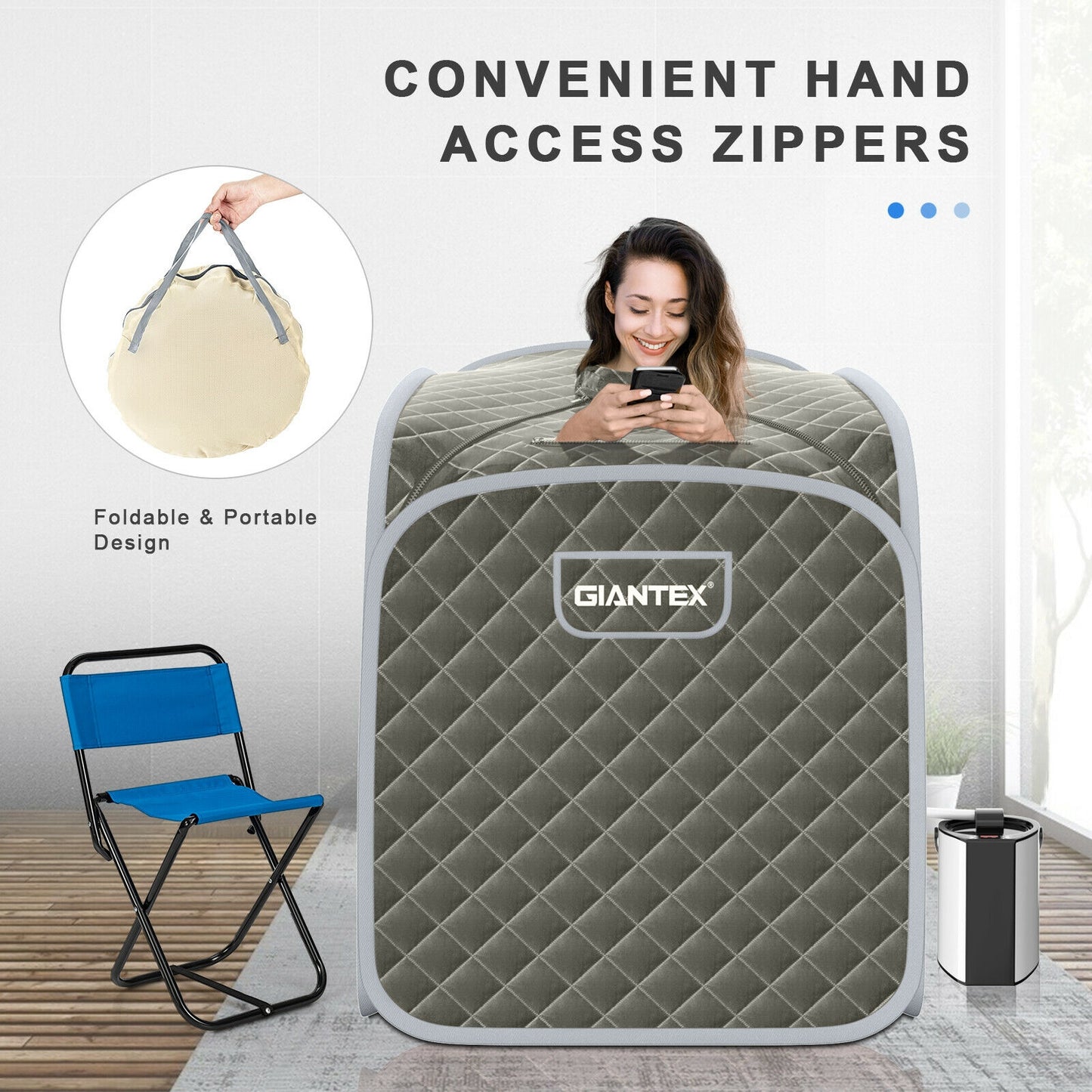 Portable Personal Steam Sauna Spa with Steamer Chair-Gray