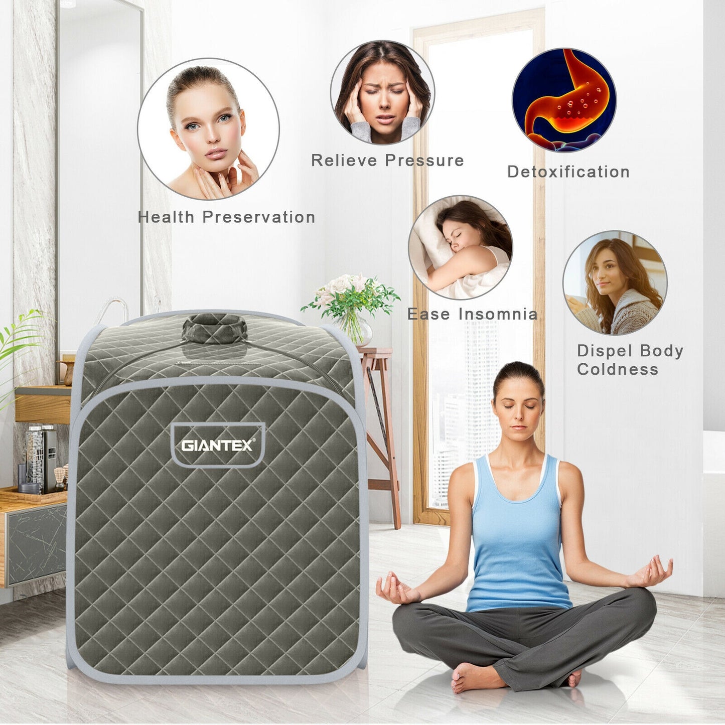 Portable Personal Steam Sauna Spa with Steamer Chair-Gray