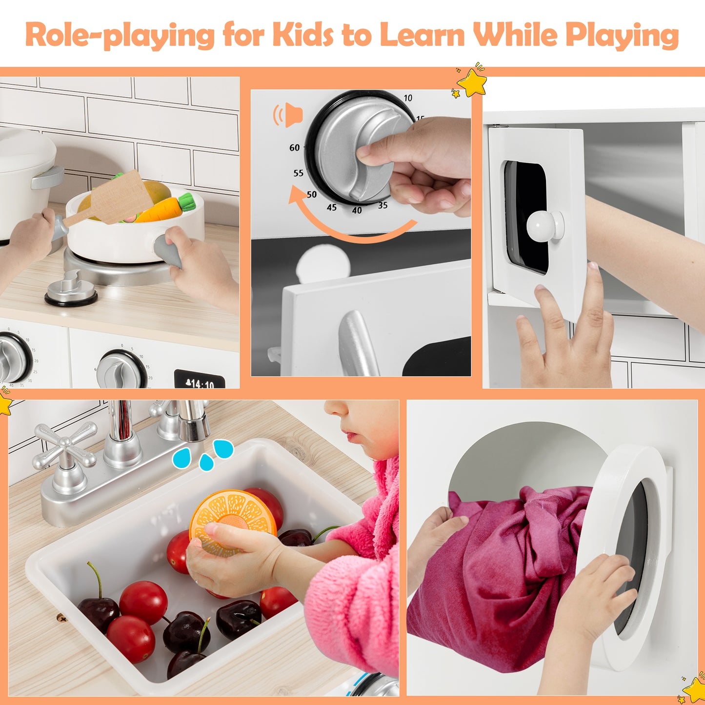 Wooden Kids Kitchen with Washing Machine