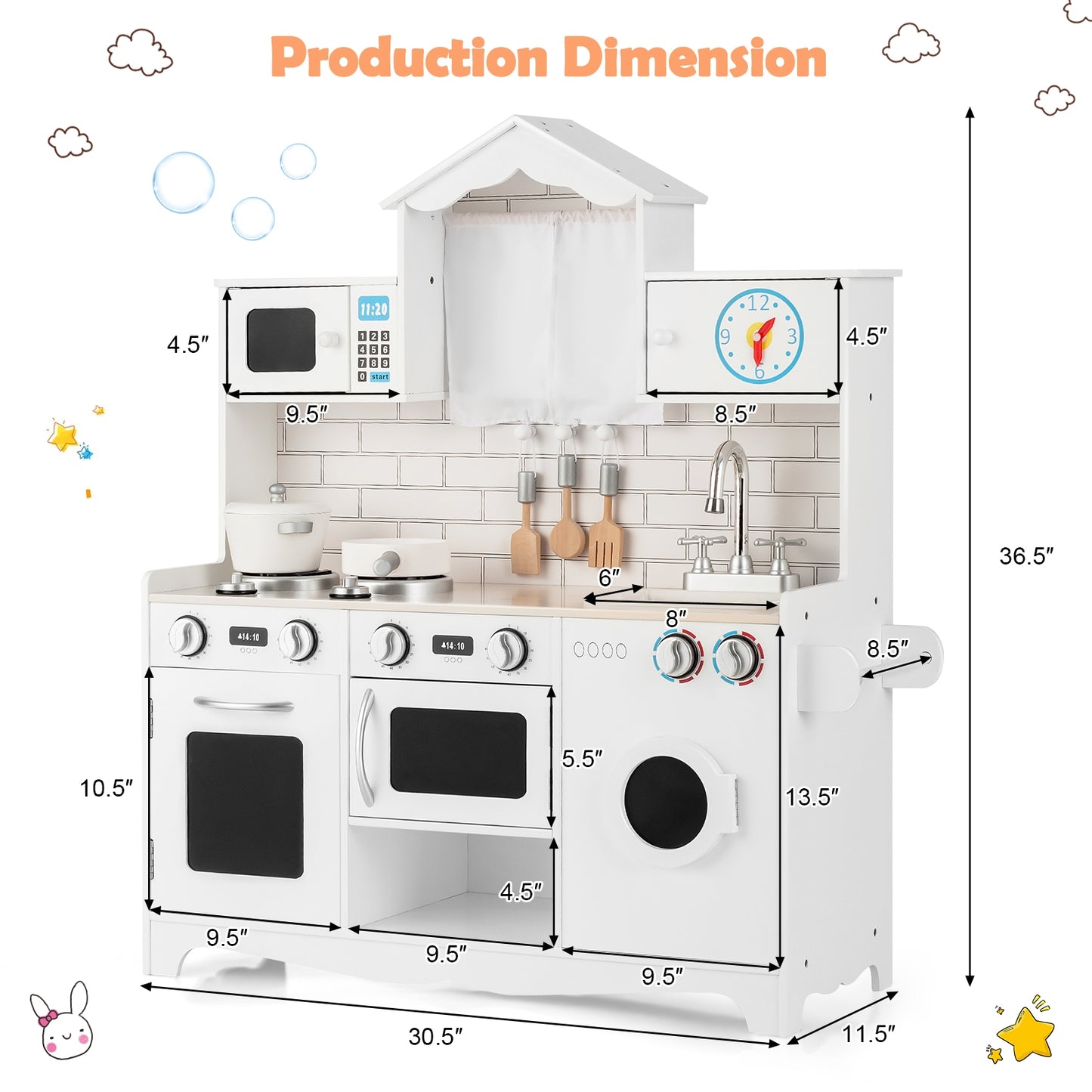 Wooden Kids Kitchen with Washing Machine