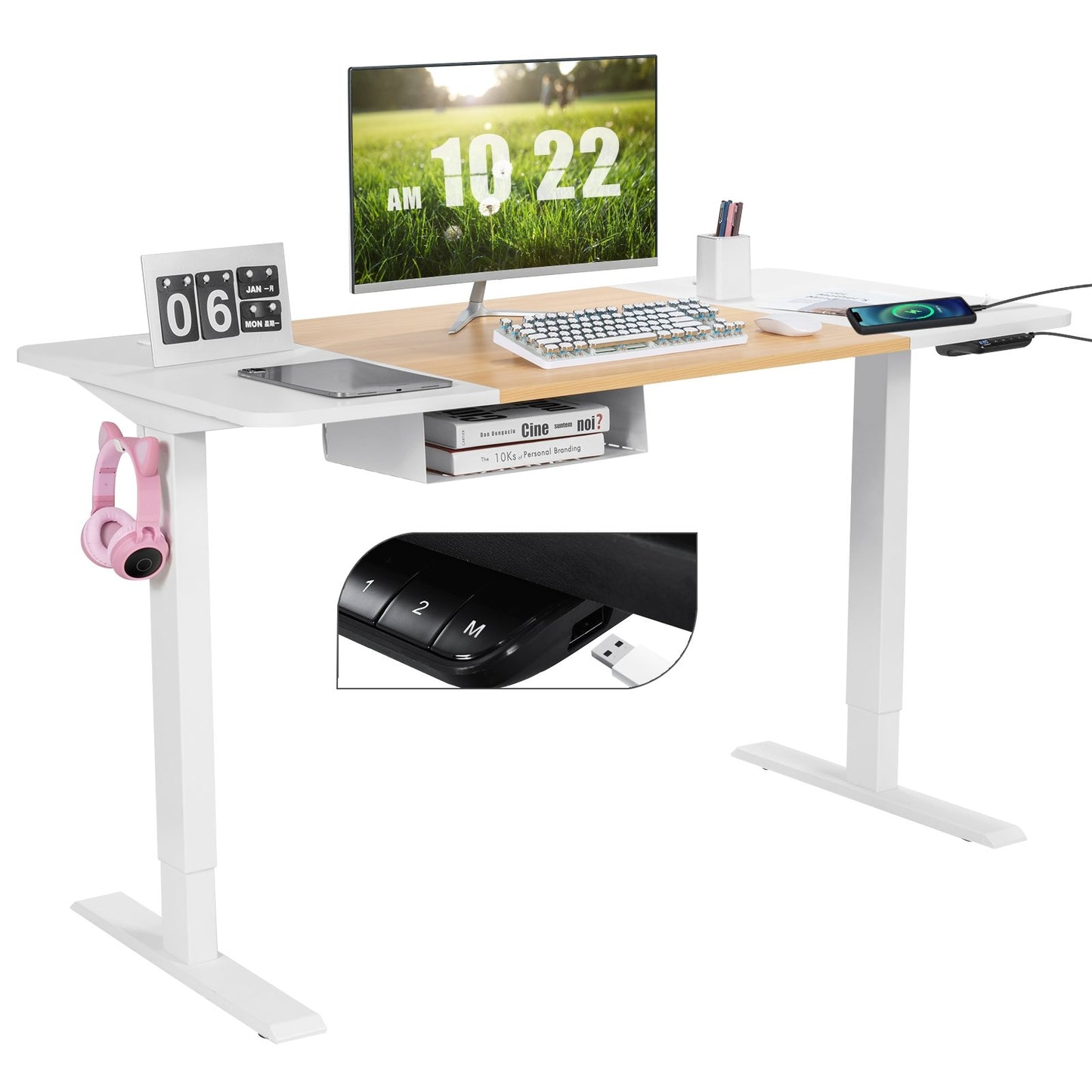 55 x 28 Inch Electric Adjustable Sit to Stand Desk with USB Port-Natural