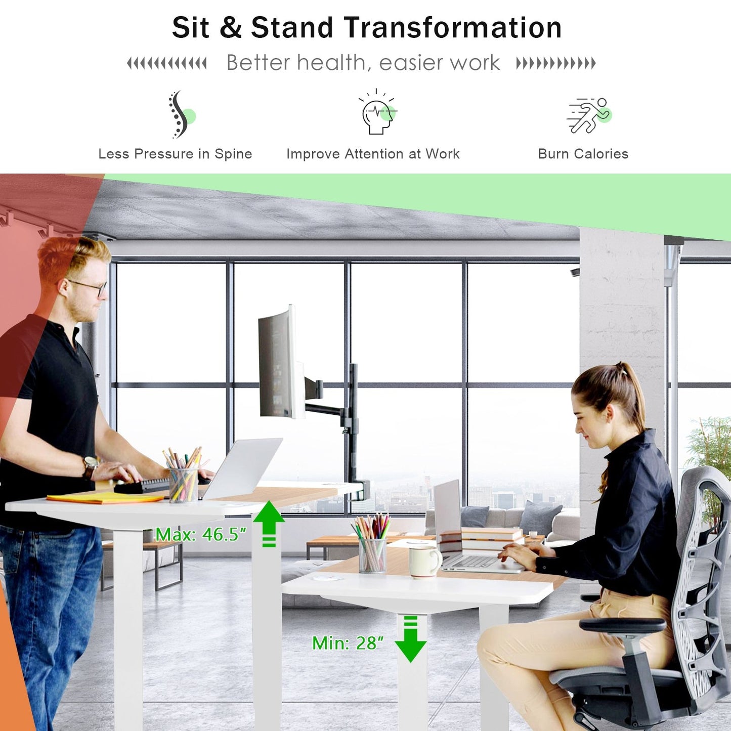 55 x 28 Inch Electric Adjustable Sit to Stand Desk with USB Port-Natural