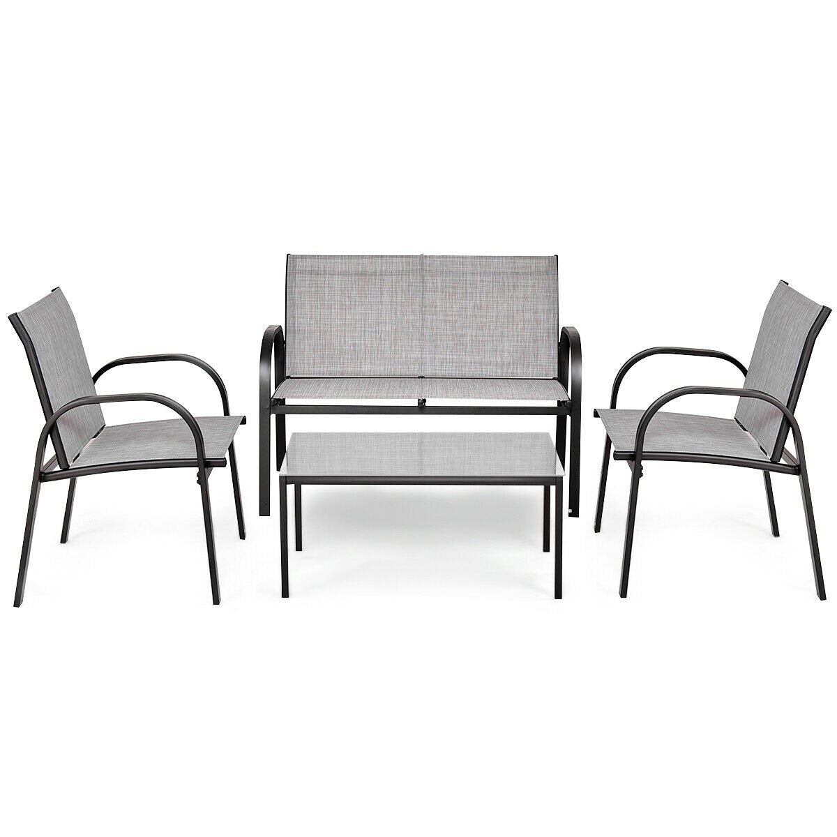 4 Pieces Patio Furniture Set with Glass Top Coffee Table-Black