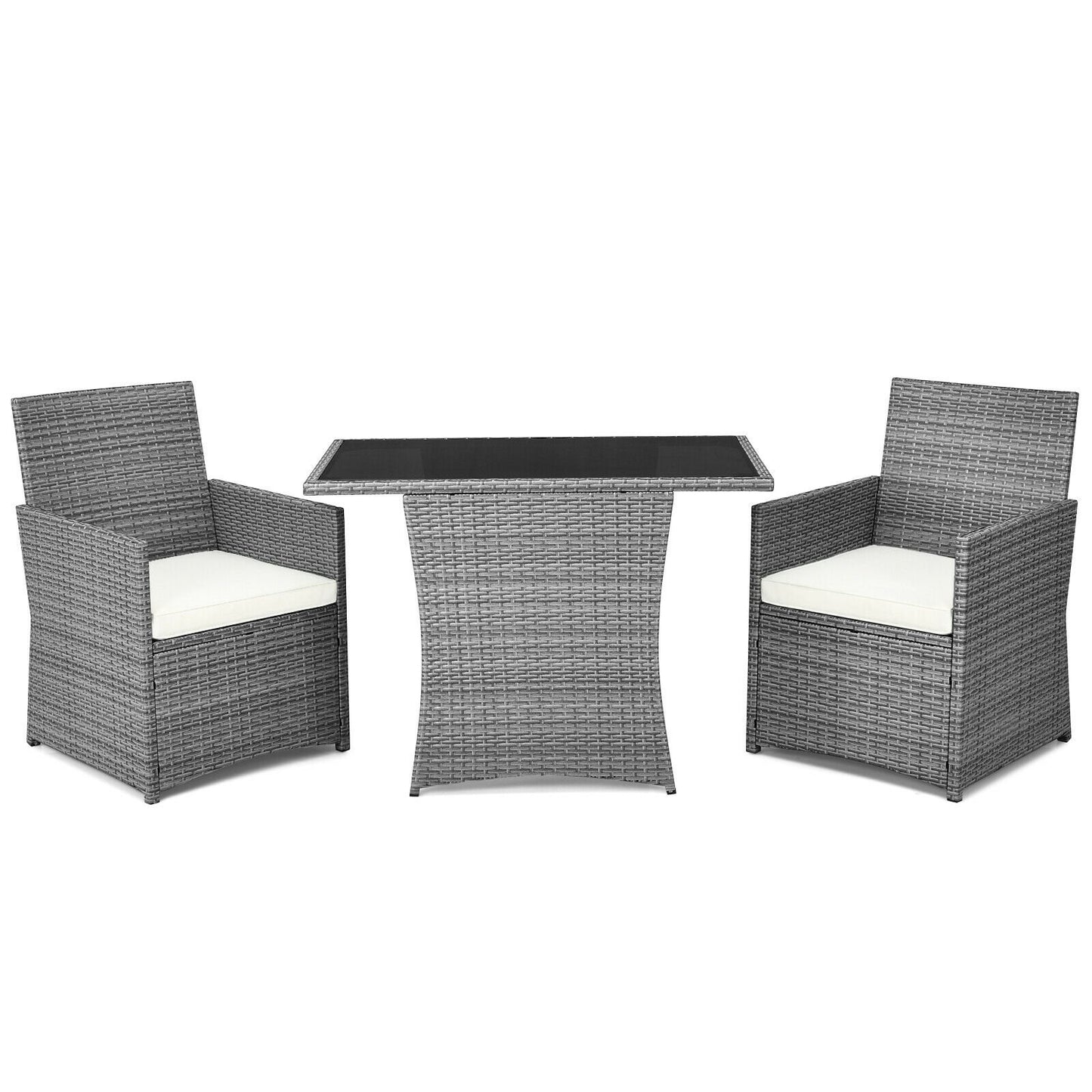 3 Pieces Patio Rattan Furniture Set with Cushioned Armrest Sofa-Gray